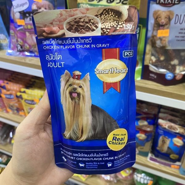 Pate cho Chó Smartheart dạng gói 130g, thành phần từ Thịt bò, thịt gà và Rau củ