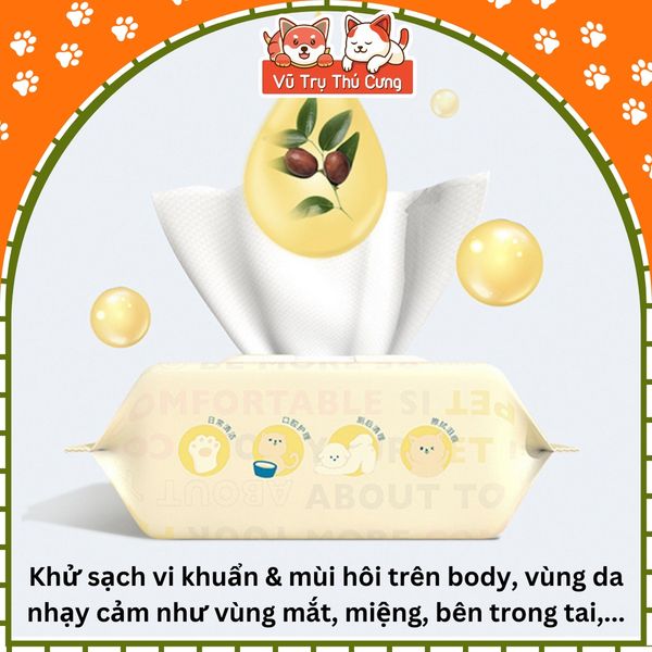 Khăn giấy ướt kháng khuẩn, tắm khô cho chó mèo - Vệ sinh tai mắt cho thú cưng (80 miếng)