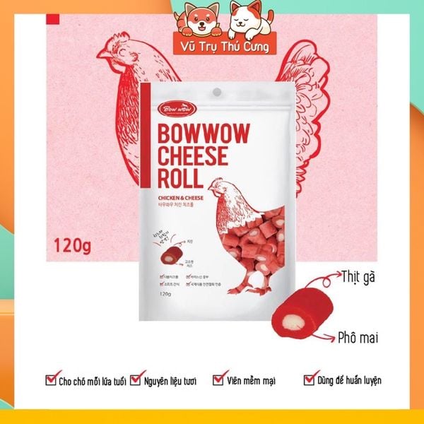 Snack cho Chó Phô mai cuộn Thịt gà Bowwow Hàn Quốc 120g