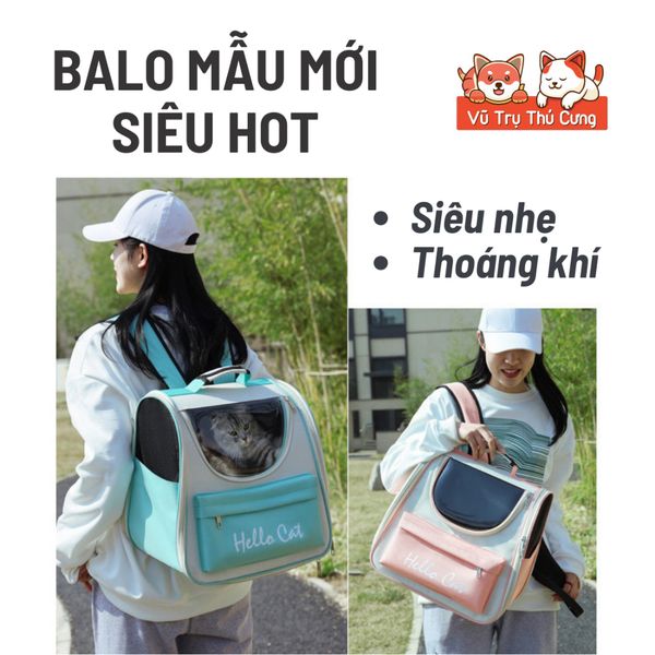 Balo vận chuyển chó mèo thoáng khí Hello Cat