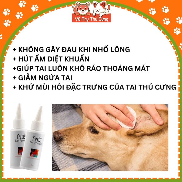 Bột nhổ lông tai Petis cho Chó Mèo 5g - Petis Ear Powder cho thú cưng