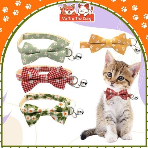 Vòng cổ cho chó mèo có lục lạc, đính nơ với nhiều họa tiết dễ thương