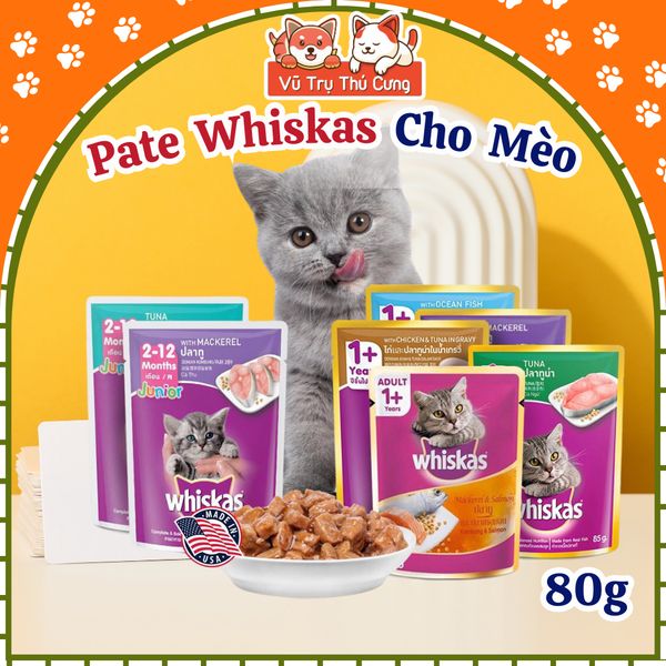 Pate Whiskas dành cho mèo con, mèo trưởng thành 80g