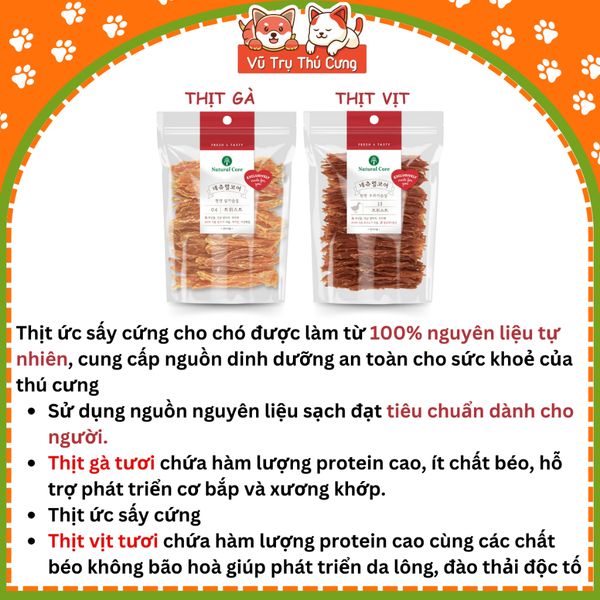 Snack cho chó Natural Core thịt ức gà vịt sấy Bánh thưởng thú cưng 180g
