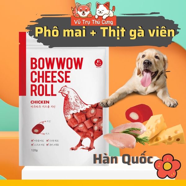 Snack cho Chó Phô mai cuộn Thịt gà Bowwow Hàn Quốc 120g