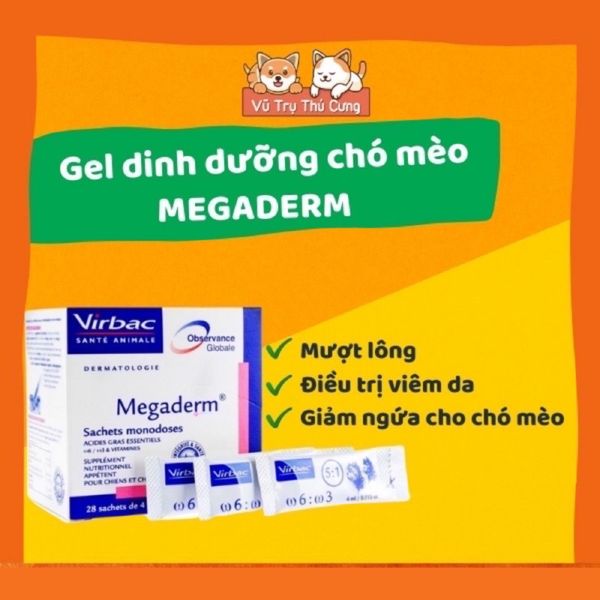 (Hộp 28 gói) Gel Dinh Dưỡng Chăm Sóc Lông Da Cho Chó Mèo Megaderm Virbac