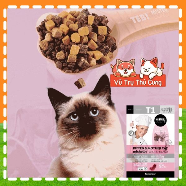Hạt Mister Donut T1 dành cho Mèo con, mèo mẹ mang thai, gói 1,8Kg