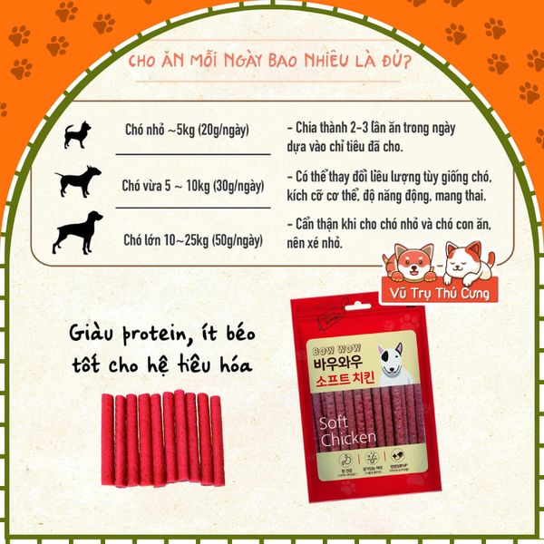 Snack Que Mềm Vị Cá Hồi Gà Cho Chó Bowwow Hàn Quốc 150g