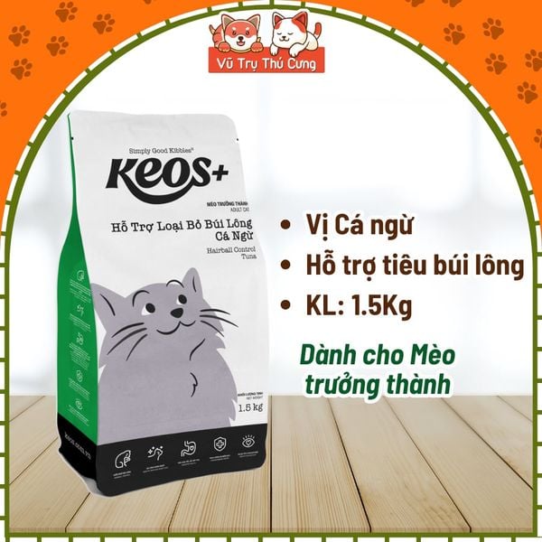 (1.5Kg) Thức Ăn Hạt Cho Mèo Keos Giúp Tiêu Búi Lông, Tiết Niệu