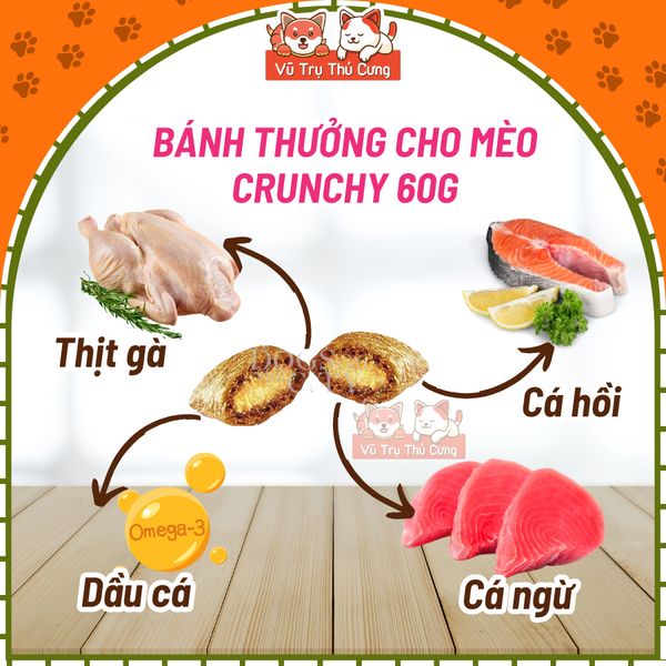 Bánh Thưởng Cho Mèo Crunchy Bổ Sung Omega Mượt Lông 60g