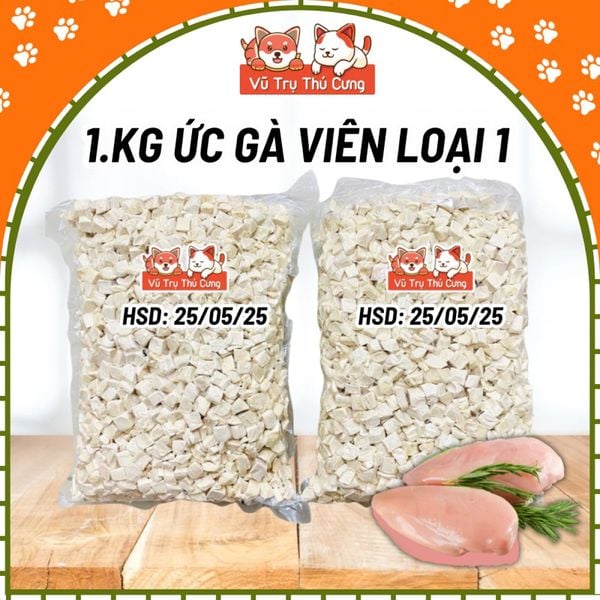 (Túi Lớn 1Kg) Ức Gà Viên Sấy Cho Chó Mèo Hàng Cao Cấp, Không Vụn
