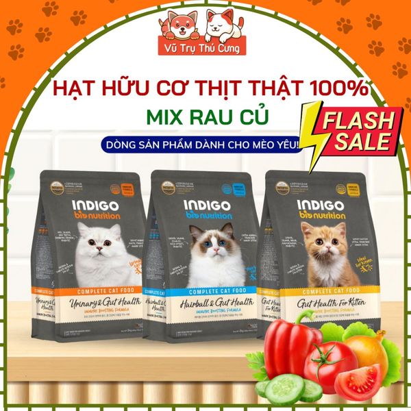 Hạt Hữu cơ cho Mèo INDIGO 100% thịt thật và Rau củ quả 400g