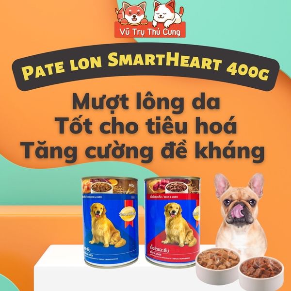Pate Smartheart Cho Chó lon 400g nhiều dinh dưỡng, Thức ăn ướt cho chó vị Bò, Gà