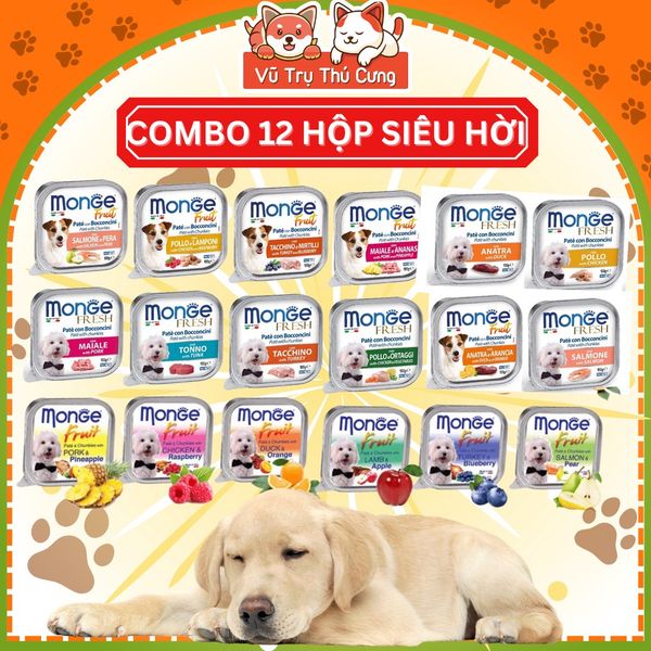 Combo 12 hộp Pate Monge cho Chó 100g, thành phần thịt và rau củ quả nhiều dinh dưỡng