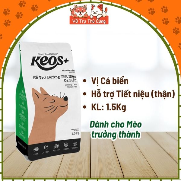 (1.5Kg) Thức Ăn Hạt Cho Mèo Keos Giúp Tiêu Búi Lông, Tiết Niệu