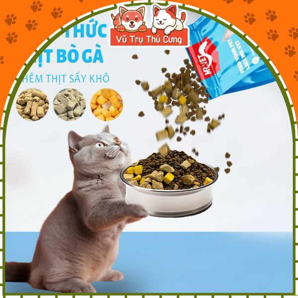 Hạt Mr.Vet Cho Mèo Giàu Đạm, Topping Thịt Sấy Không Độn Ngũ Cốc 1Kg