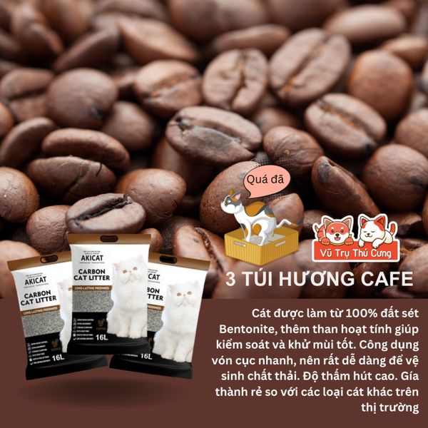 Combo 3 túi Cát vệ sinh cho Mèo than hoạt tính Akicat 8L