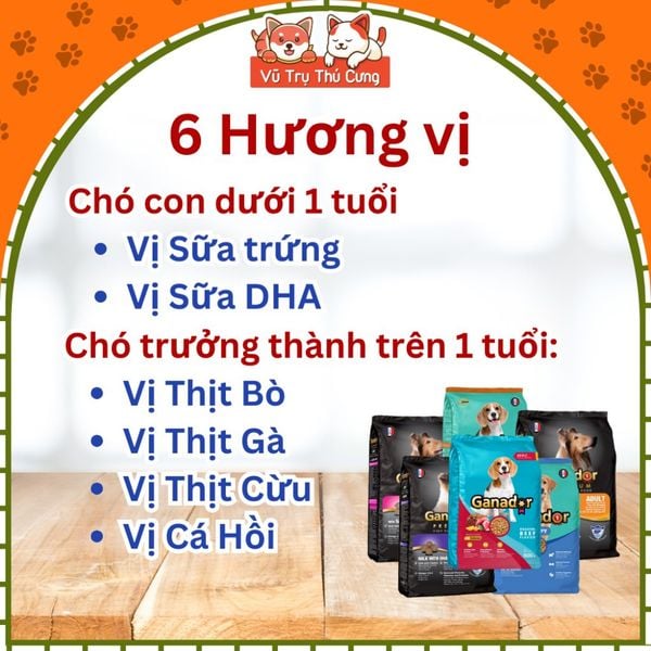 (3KG TẶNG 400G) Thức ăn hạt cho Chó con, Chó trưởng thành Ganador