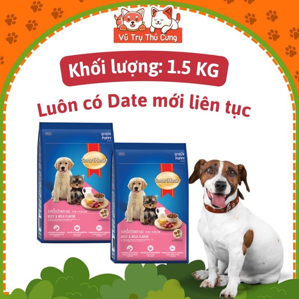 Thức ăn hạt SmartHeart Puppy dành cho Chó con vị Thịt bò và sữa 1.3kg
