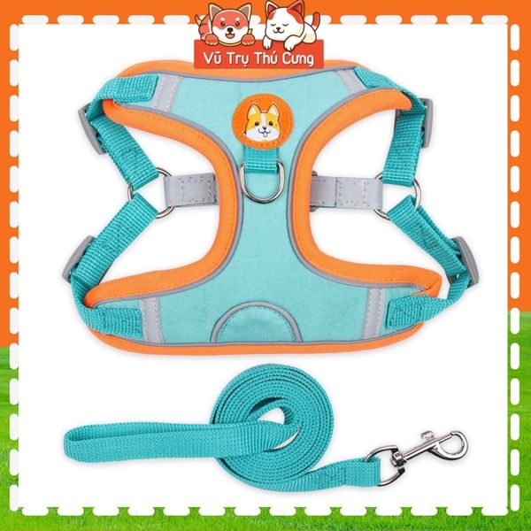 Đai yếm kèm dây dắt thú cưng đi dạo, thiết kế nịt ngực chắc chắn, tiện lợi