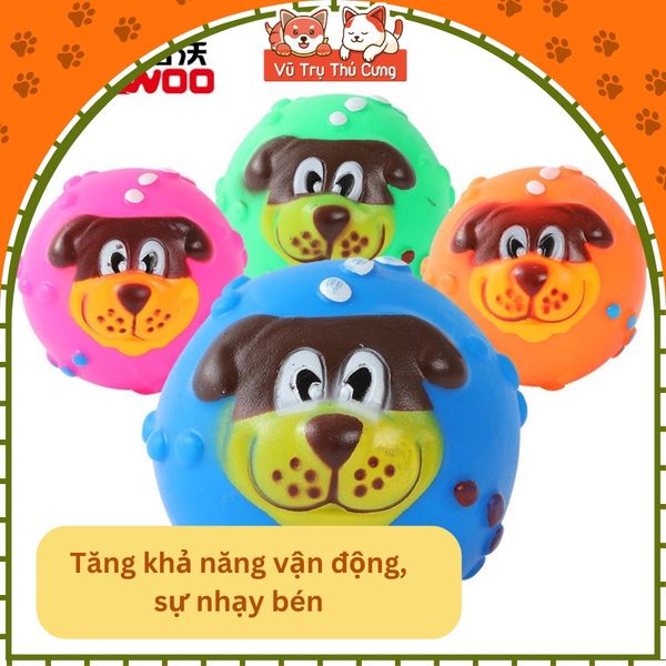 Đồ chơi bóng gặm cho thú cưng, hình mặt chó có tiếng kêu