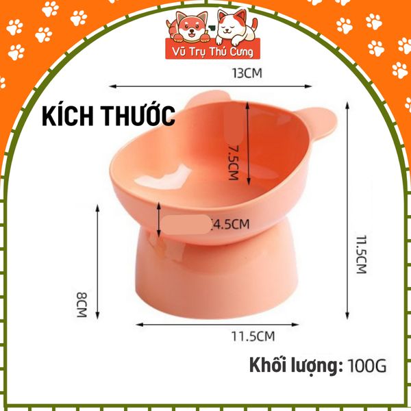Bát ăn cho chó mèo chống gù lưng, họa tiết tai gấu màu pastel