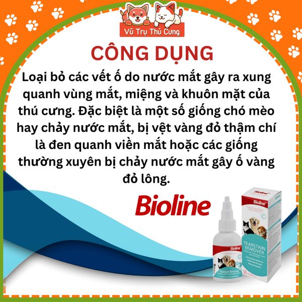 Dung dịch lau mắt cho chó mèo Bioline 50ml