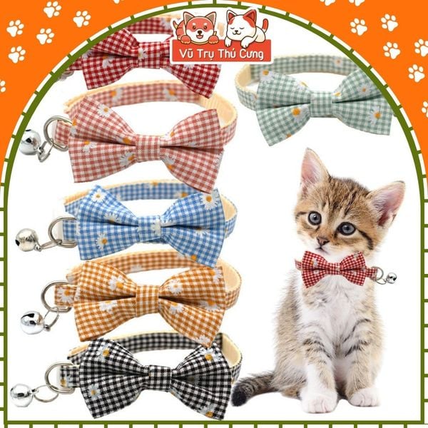 Vòng cổ cho chó mèo có lục lạc, đính nơ với nhiều họa tiết dễ thương