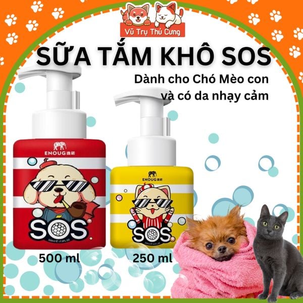 Sữa tắm khô cho Chó Mèo dạng bọt SOS, dịu nhẹ cho Chó con, mèo con