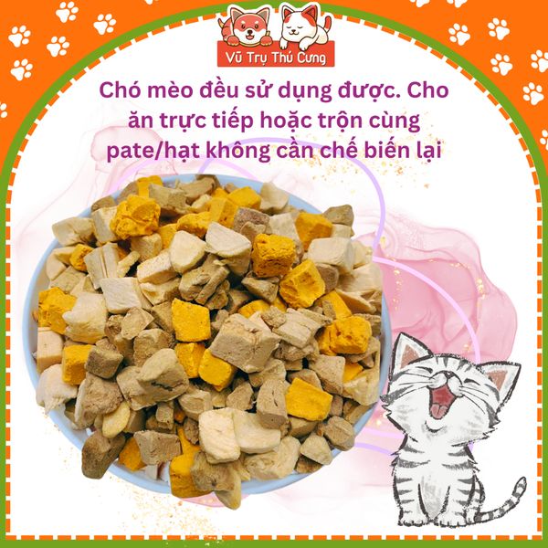 Thịt gà sấy hỗn hợp cho Chó mèo kén ăn 100g, Đồ sấy khô cho thú cưng