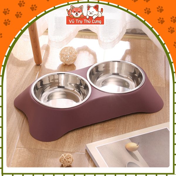 Khay Đựng Thức Ăn Cho Chó Mèo Kèm 2 Bát Inox Dễ Dàng Vệ Sinh