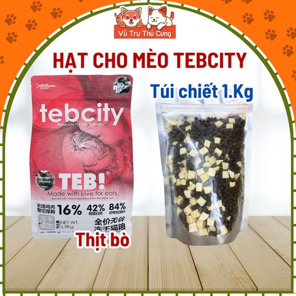 Hạt Cho Mèo Tebcity Không Độn Ngũ Cốc, Topping Gà Sấy 1Kg