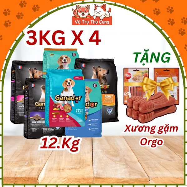 (12Kg) Thùng 4 Gói 3Kg Thức Ăn Hạt Ganador Cho Chó Nhiều Dinh Dưỡng