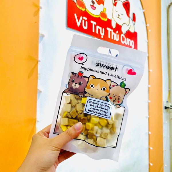 Thịt gà sấy hỗn hợp cho Chó mèo kén ăn 100g, Đồ sấy khô cho thú cưng