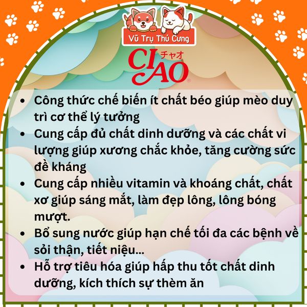 Súp thưởng Ciao Thái Lan cho Mèo, hộp 50 thanh đủ vị