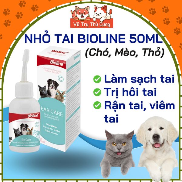 Nước nhỏ tai, vệ sinh tai cho Chó mèo, Bioline 50ml