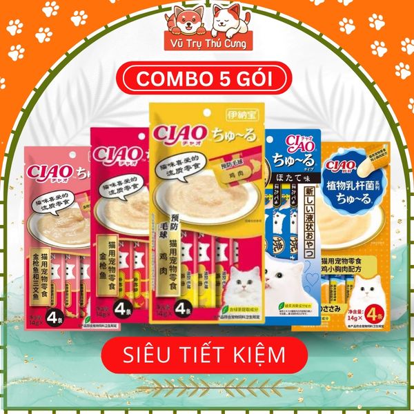 Combo 5 gói Súp thưởng Ciao Churu cho Mèo mix đủ vị