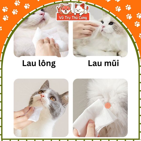 Khăn giấy ướt kháng khuẩn, tắm khô cho chó mèo - Vệ sinh tai mắt cho thú cưng (80 miếng)
