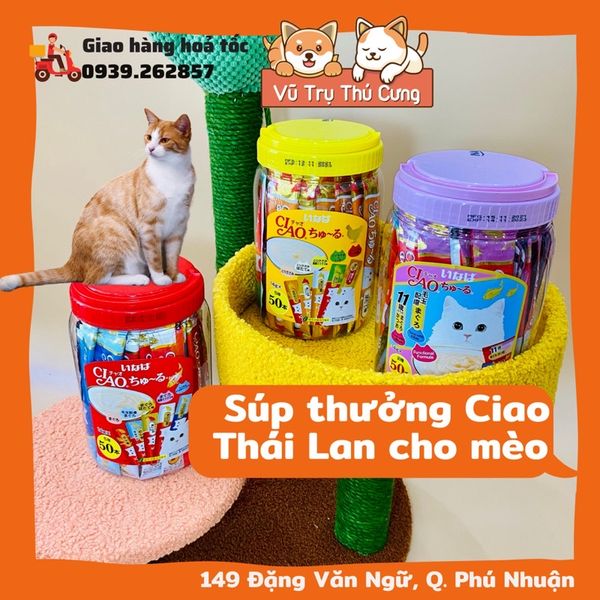Súp thưởng Ciao Thái Lan cho Mèo, hộp 50 thanh đủ vị