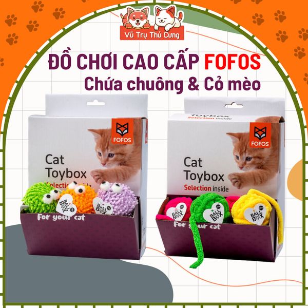 Đồ chơi cho mèo banh tròn vui nhộn có chuông và cỏ mèo FOFOS2