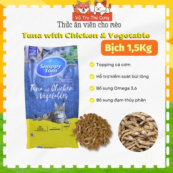 Hạt Snappy Tom topping Cá cơm dành cho Mèo 1.5Kg