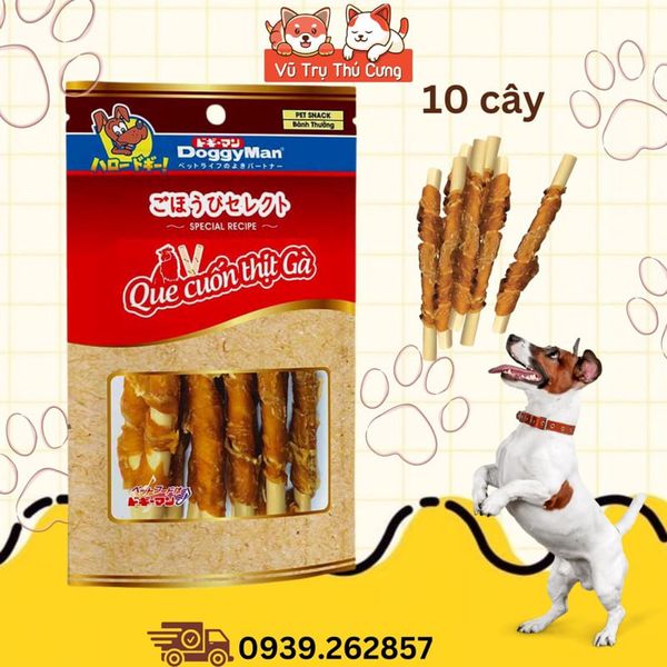 Snack Cho Chó Dạng Que Cuộn Thịt Gà DoggyMan (10 que)