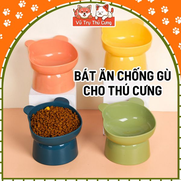 Bát ăn cho chó mèo chống gù lưng, họa tiết tai gấu màu pastel