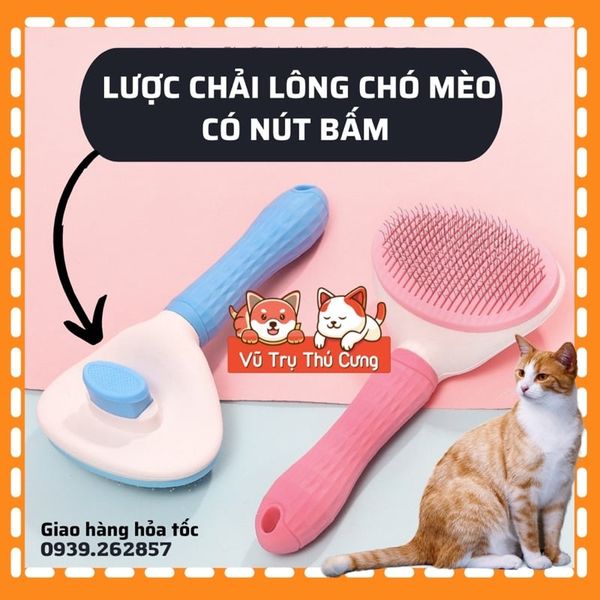 Lược chải lông chó mèo có nút bấm lấy lông tiện lợi, size lớn