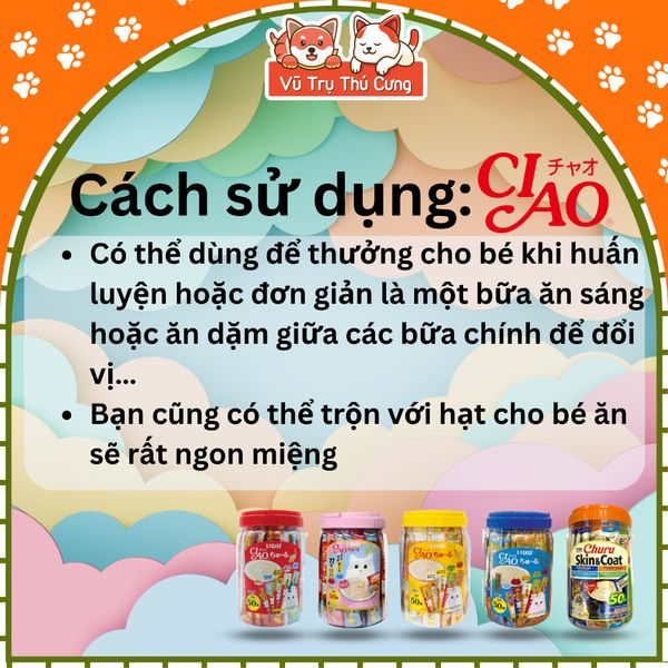 Súp thưởng Ciao Thái Lan cho Mèo, hộp 50 thanh đủ vị