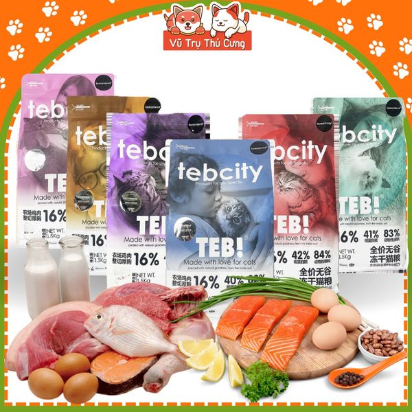 Thức ăn Hạt cho mèo Tebcity mix topping thịt gà siêu dinh dưỡng, không ngũ cốc 1,5Kg2