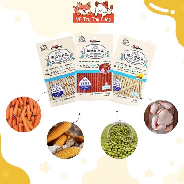 Snack cho Chó dạng que gặm DoggyMan 120g, Hương Sữa, Phô mai, Bò