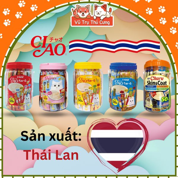 Súp thưởng Ciao Thái Lan cho Mèo, hộp 50 thanh đủ vị