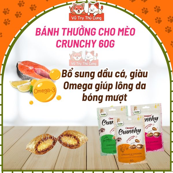 Bánh Thưởng Cho Mèo Crunchy Bổ Sung Omega Mượt Lông 60g