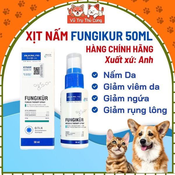 Dung dịch xịt FUNGIKUR ALKINLAB cho Chó Mèo 50ml| Dung dịch xịt nấm da, viêm da cho Chó Mèo